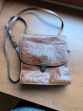 Patricia Nash Embossed Leather Crossbody with built in wallet in Cognac Brown